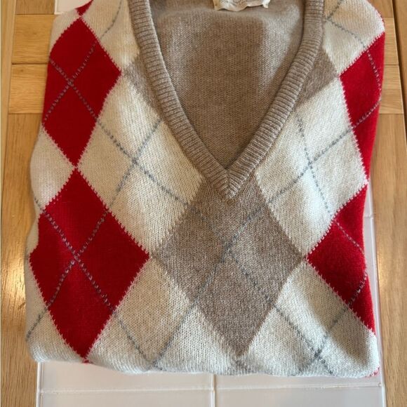 Vintage Berk V Neck Argyle Sweater 100% Lambswool Made in Scotland Sz 44 Bust - Picture 5 of 11
